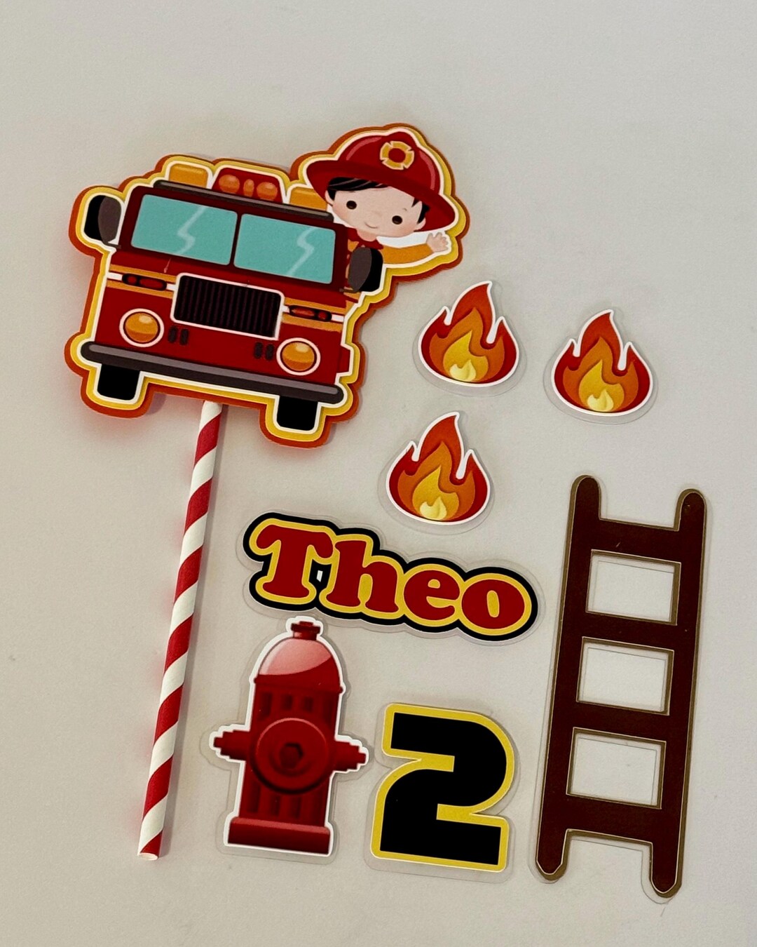 Fire Fighter Topper Firefighter Cake Topper - Layered 3D Design - Fire Truck Birthday ...