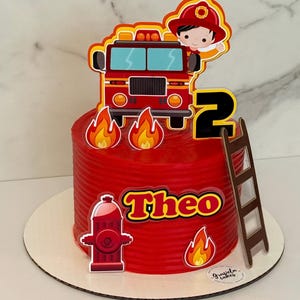 Firefighter Birthday Cake Topper Custom Fire Truck Party Decoration