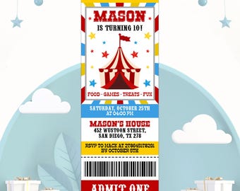 Carnival Ticket Birthday Invitation, Circus Birthday Party Invitation, Carnival Invitation, Tickets Birthday Cards, Editable Canva Template
