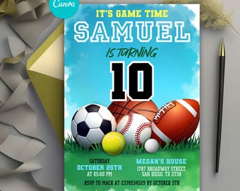 Editable Sports Invitation, All Star Sports Birthday Invitation, Sport Theme Invite, Sporting Event Flyer, Any Age, Instant Download