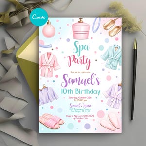 Spa Party Birthday Invitation, Glam Birthday Party, Pamper Party Invite, Spa Day, Any Age Birthday Party Invitation, Digital Canva Template