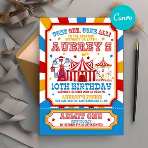 Bewerkbare carnavalsuitnodiging, carnavalsuitnodiging verjaardagsfeestje, uitnodiging circusfeest, carnaval circus uitnodigen, kinderuitnodiging, elke leeftijd