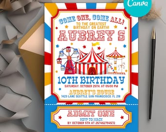 Editable Carnival Invitation, Carnival Birthday Party Invitation, Circus Party Invitation, Carnival Circus Invite, Kids Invitation, Any Age