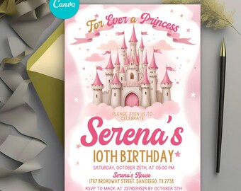 Princess Birthday Invitation, Magical Day Princess Castle Birthday Party Invite, Princess Party Invite, Pink Princess Invitation