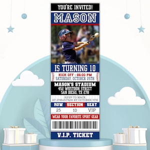 Editable Baseball Ticket Invitation with Photo, Baseball Birthday Party Invitation, Sports Birthday Invite, Boy or Girl, Instant Download