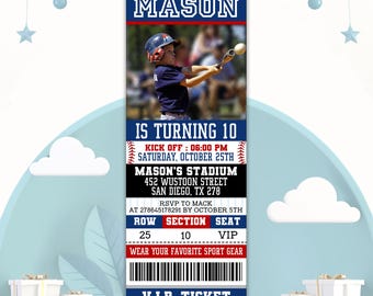 Editable Baseball Ticket Invitation with Photo, Baseball Birthday Party Invitation, Sports Birthday Invite, Boy or Girl, Instant Download