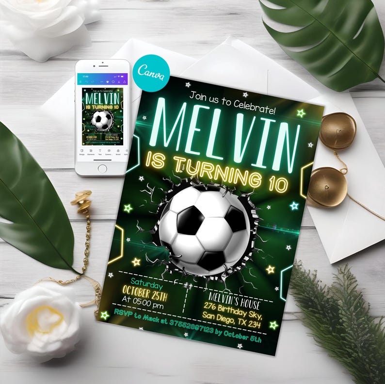 Editable Soccer Invitation, Soccer Birthday Party Invitation, Sports Party Invite, Kids Birthday Invitation, Instant Download