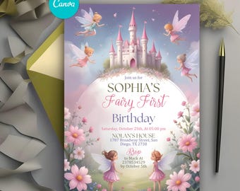 Fairy First Birthday Invitation, Fairy Invitation, Girls Birthday Party Fairy Invite, 1st Birthday Girl, 2nd 3rd 4th 5th 6th Rainbow Fairies
