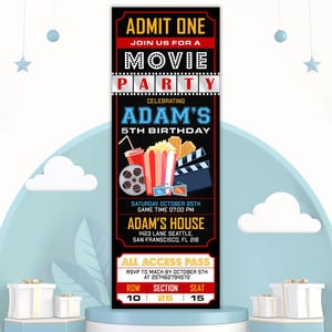 Movie Ticket Invitation, Movie Birthday Party Invitation Editable, Movie Cinema, Movie Night Party, Ticket Invitation Printable