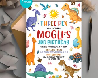 Faire-part d'anniversaire dinosaure modifiable, faire-part d'anniversaire dinosaure pastel, thème de fête d'anniversaire dinosaure, invitation pour anniversaire tout âge