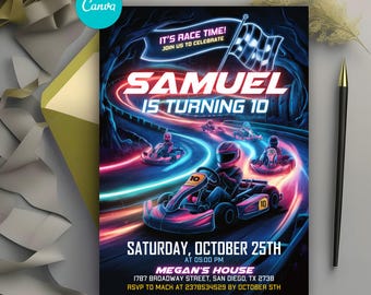Editable Go Kart Invitation, Go Kart Birthday Party Invitation, Racing Invite, Race Car, Karting Invitation, Car Party Invite, Digital Canva