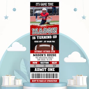 Editable Football Invitation, Football Ticket Birthday Party, Sports Ticket Style Party Invite, Football Theme Party Invitation, Any Age