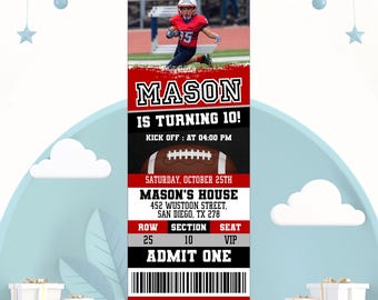 Editable Football Invitation, Football Ticket Birthday Party, Sports Ticket Style Party Invite, Football Theme Party Invitation, Any Age