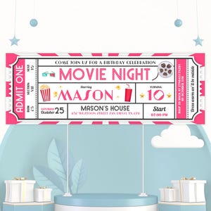 Filmkarte Einladung, Filmnacht Geburtstagseinladung, Mädchen Party einladen, Kino-Geburtstagseinladung, digital bearbeitbare druckbare
