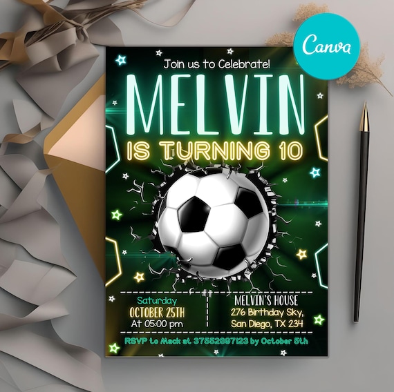 Editable Soccer Invitation, Soccer Birthday Party Invitation, Sports Party Invite, Kids Birthday Invitation, Instant Download