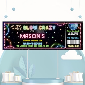 Bearbeitbare Glow-Geburtstagseinladung, Glow Ticket-Party-Einladung, Glow in the Dark Einladung, Neon Glow Ticket-Einladung, jedes Alter einladen