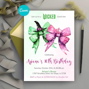 Wicked Birthday Party Invitation, WICKED Inspired Movie Invite, Wicked Good Time Birthday Invitation, Elphaba Glinda Birthday Invititation