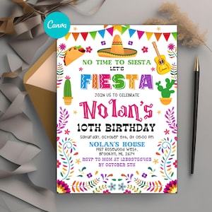 Fiesta Birthday Party Invitation, Mexican Theme Party Invite, Cinco De Mayo, Floral Fiesta, Any Age Taco Bout a Party Invitation