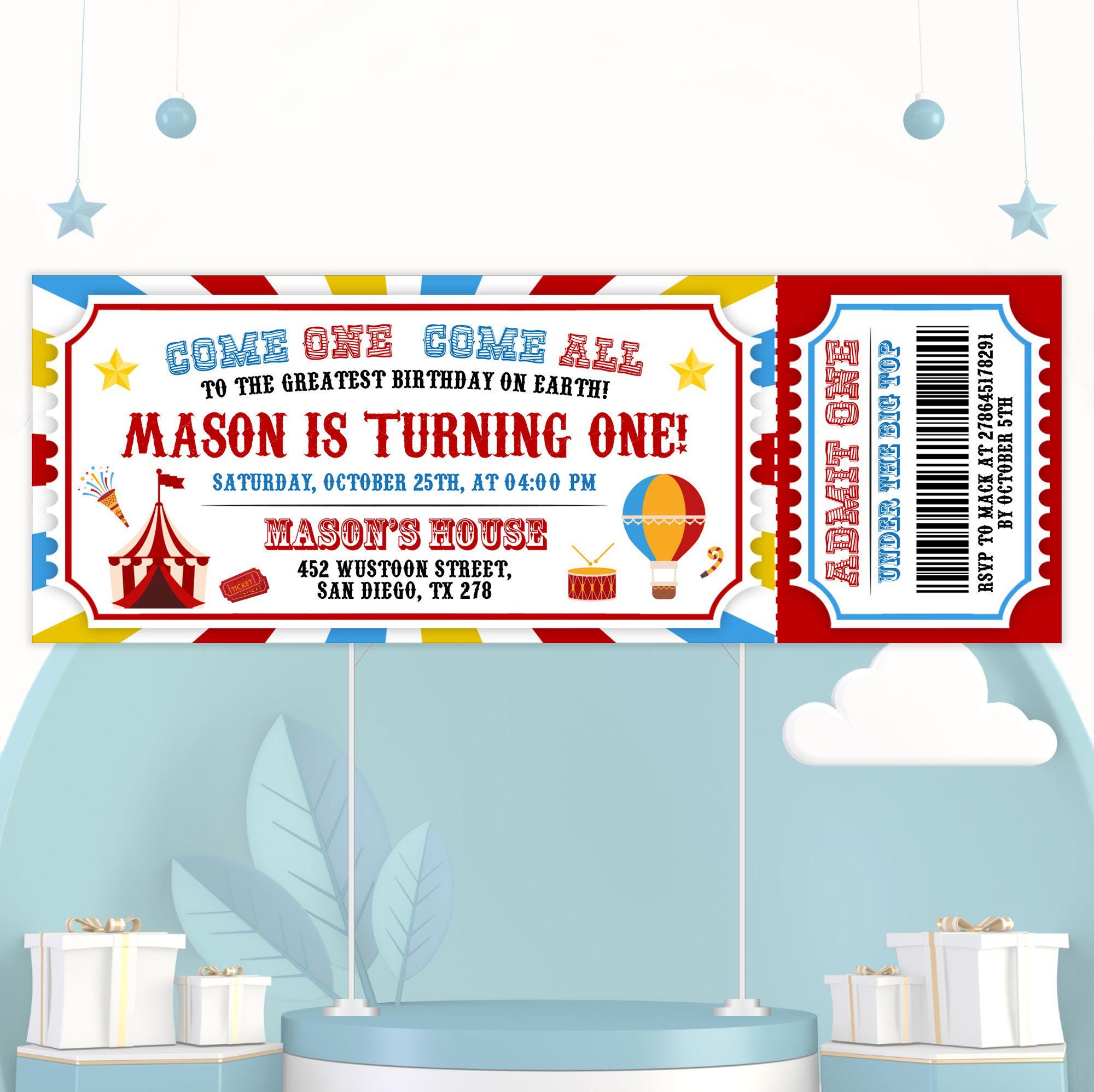 Editable Carnival Birthday Invitation, Carnival Ticket Party Invitation,  Circus Birthday Invite, Tickets Birthday Party, Digital Canva, image size:2000x1995