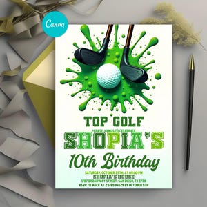 Editable Golf Birthday Invitation, Let&#39;s Par Tee Golf Birthday Invite, Golf Birthday Party Invites, Editable Canva Template