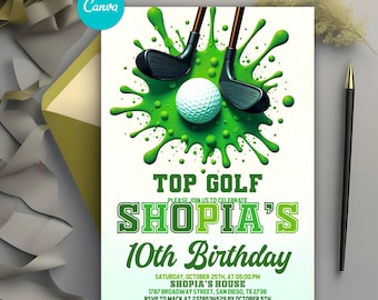 Editable Golf Birthday Invitation, Let's Par Tee Golf Birthday Invite, Golf Birthday Party Invites, Editable Canva Template