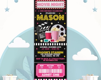 Ticket Movie Birthday Invitation Template, Movie Ticket Party Invitation, Any Age Birthday Invite, Cinema Birthday Invite, editable in Canva