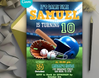Baseball Birthday Invitation, Baseball Party Invite, Sports Birthday Invitation, Rookie of the Year, Sports Game Number, Editable Canva