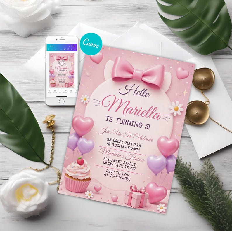 Kitty Birthday Invitation, Cute Kitty Party Invite, Pink Bow Kitten Cat Birthday Invitation, Editable Canva Template, Kitty Invite,Cute Kitty Pink,Kitty Pink Invite,Girl Birthday,Cat Birthday Party,Kitten Theme Party, Birthday Invitation,Cute Kitty Invite,Cute Kitty Party,Kitty Invitation,Kitty Birthday,Kitty Party,Kitty Party Invite