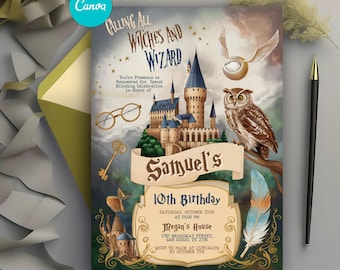 Editable Magical Birthday Invitation, Wizards Witches Birthday Invitation Template, Printable Magic Wizardry Castle Birthday Party Invite