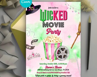 Wicked Birthday Invitation, Wicked Movie Party, Editable Canva Template, Digital Download