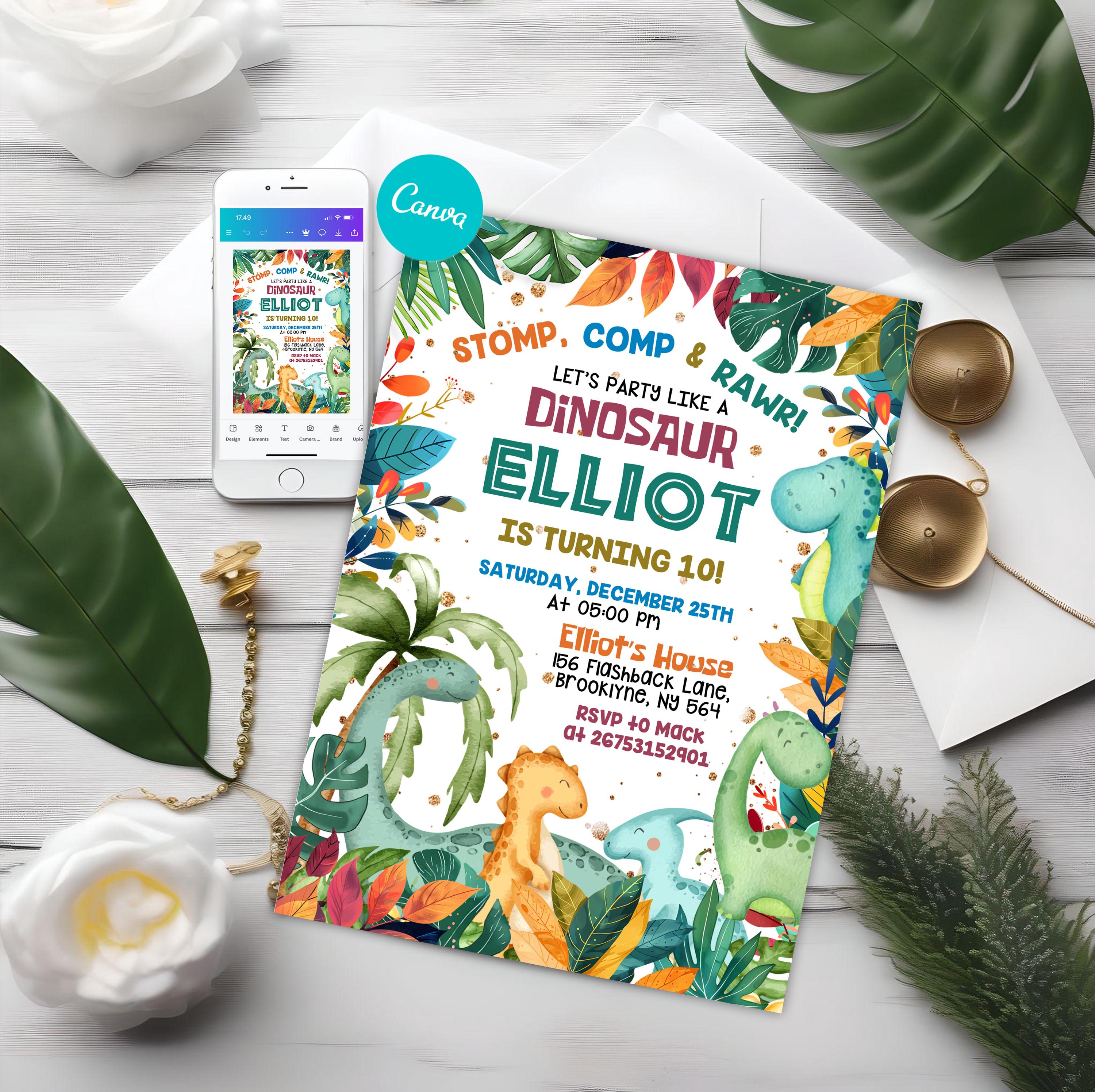 Editable Dinosaur Birthday Invitation, Dino Birthday Party Theme ...