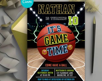 Editable Basketball Invitation Template, Basketball Birthday Invitation, Boys Girls Basketball Invite, Printable Basketball Theme Party