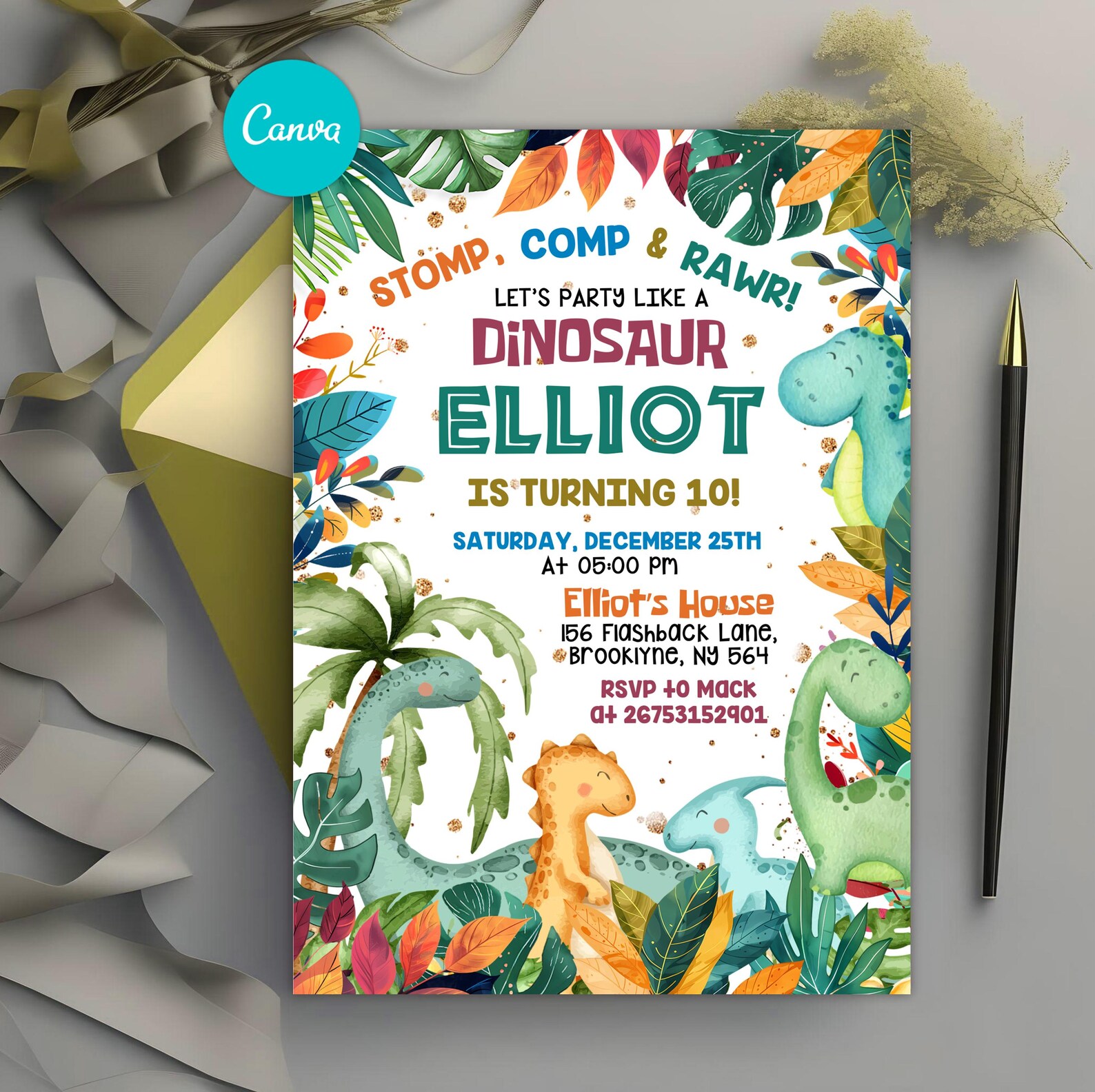 Editable Dinosaur Birthday Invitation, Dino Birthday Party Theme ...