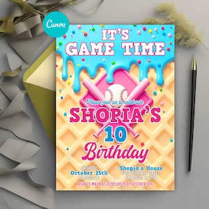 Baseball Drip Birthday Party Invitation, Editable Canva Template, Digital Baseball Birthday Invite, Baseball Drip, Any Age, Instant Download