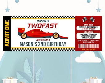 Car Racing Birthday Invitation, Racing 2nd Birthday Ticket Invitation, Boys Car Ticket Birthday Invitation, Red Car Racing Invitation