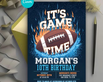 Football Birthday Invitation, Sports Party Invitation, Football Game, Football Themed Birthday Party Invitation, Editable Canva Template