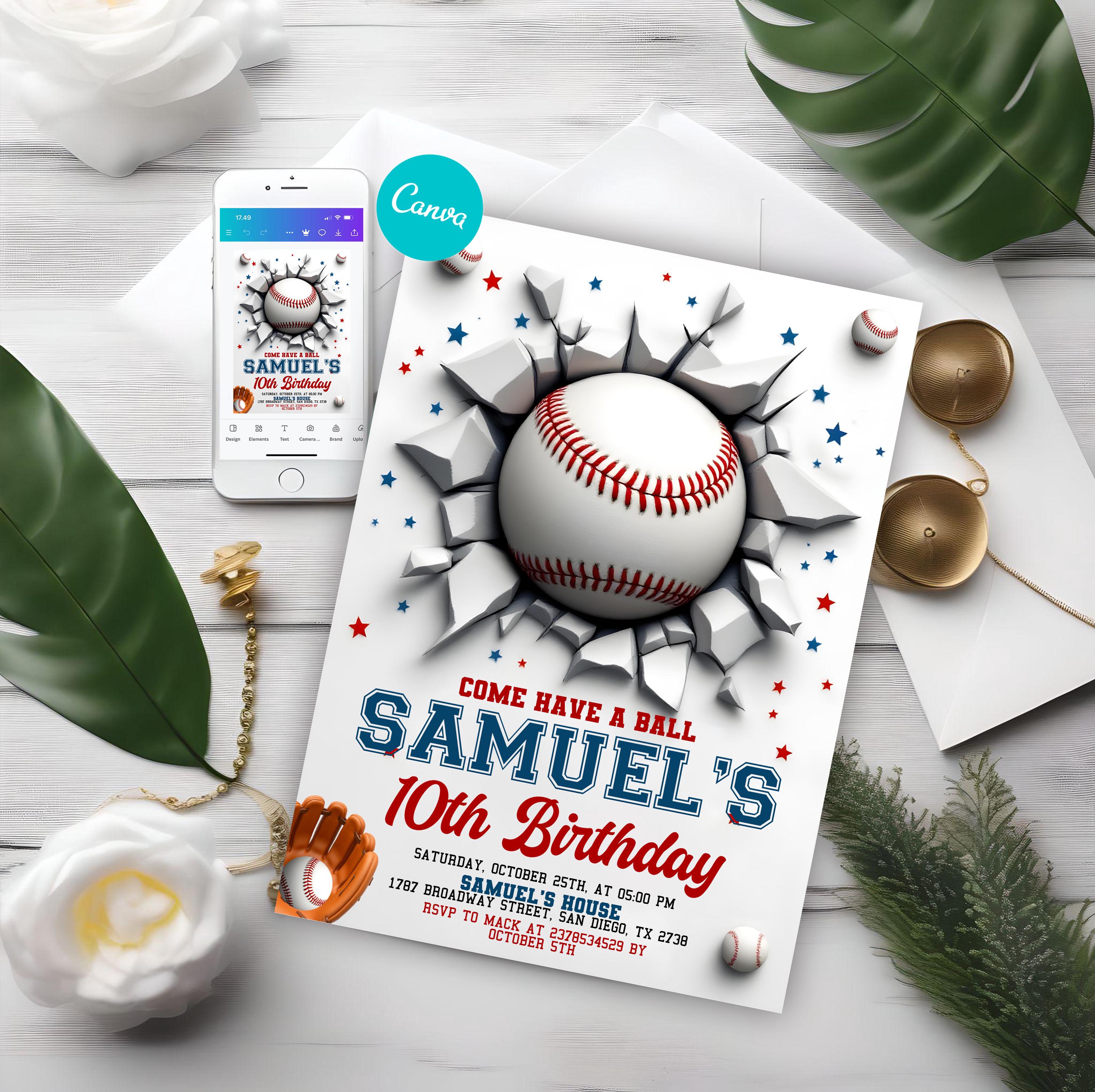 Editable Baseball Birthday Invitation, Sports Party Birthday Invite ...