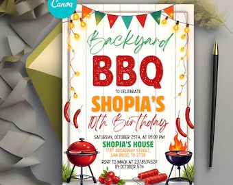 Editable BBQ Invitation, Backyard BBQ Party Invitation, Barbecue Invitation, BBQ Party Invite, Grill and Chill Digital Download Invite