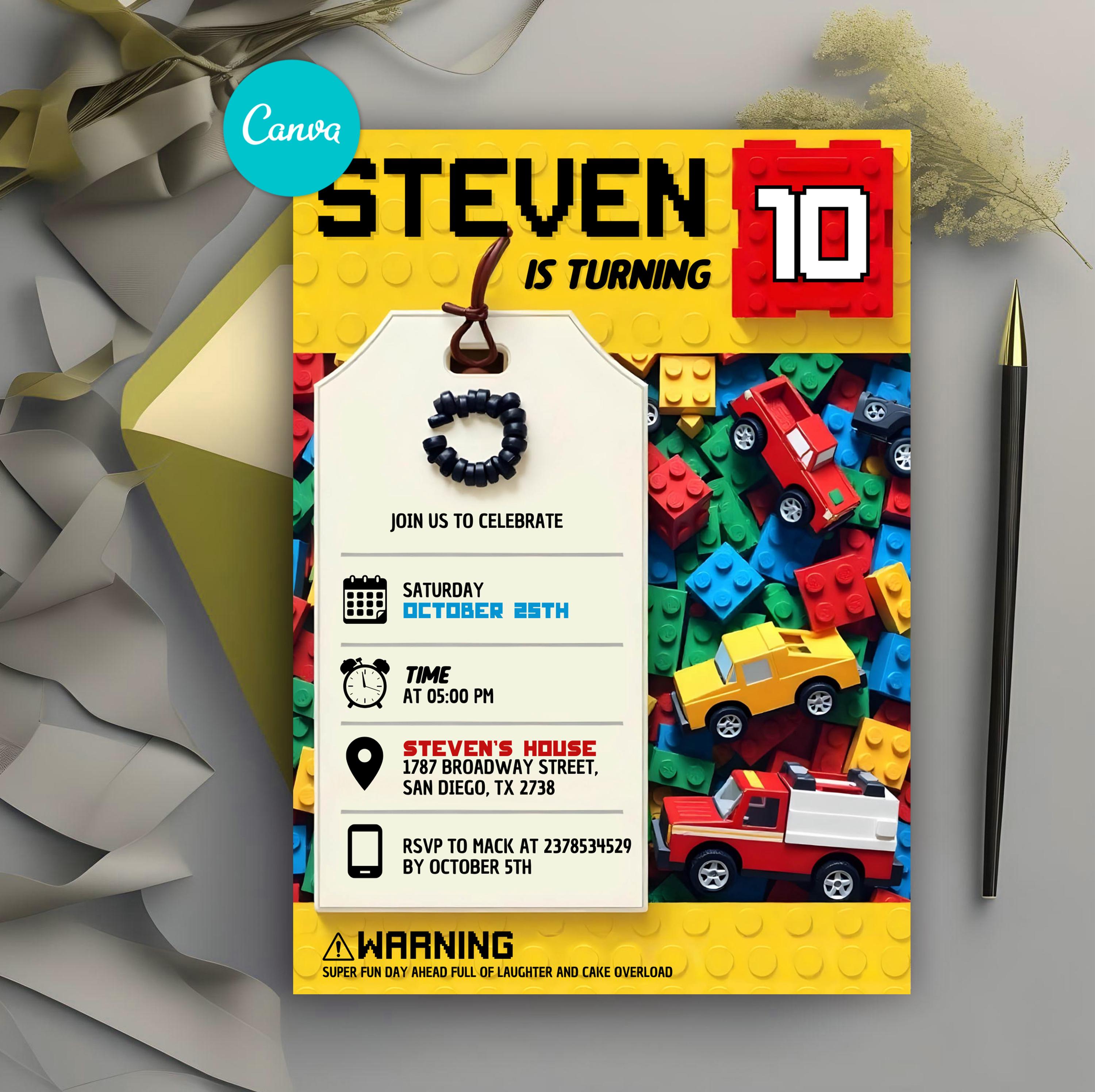 Building Blocks Birthday Invitation, Building Blocks Invite, Bricks ...