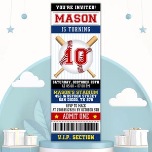 Convite de ingresso de beisebol digital, convite para festa de aniversário de beisebol, cartão de aniversário esportivo, festa de aniversário com tema esportivo, convite de beisebol