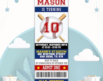 Digital Baseball Ticket Invitation, Baseball Birthday Party Invitation, Sport Birthday Card, Sports Theme Birhday Party, Baseball Invitation