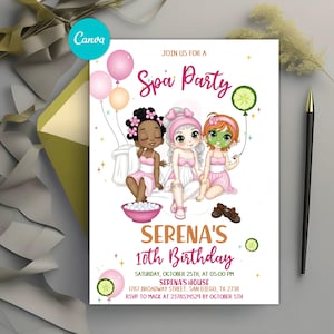 Girl Spa Birthday Invitation, Glam Party Birthday Invite, Spa Birthday Invitation, Pamper Party Invite, Phone Invite, Editable Canva