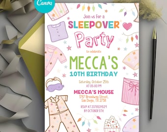 Bearbeitbare Pyjama Party Geburtstagseinladung Sleepover Geburtstag einladen Rosa Mädchen Spa Tween Teen Digitaler Download Druckbare Vorlage Canva