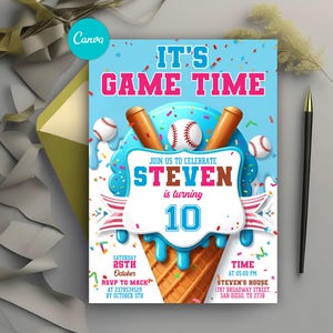 Baseball Drip Birthday Party Invitation, Baseball Birthday Invite, Baseball Drip, Sports Party for Any Age, Softball Drip, Editable Canva