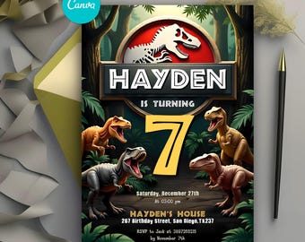 Editable Dinosaur Invitation, Dinosaur Birthday Party Invitation, Dinosaur World Invite, T-Rex Party Invite, Jurassic 1st 3rd 5th Birthday