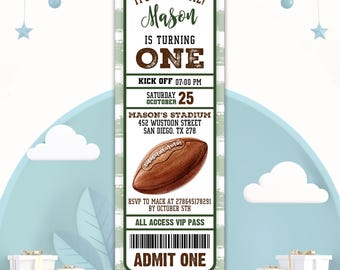 Foottball Ticket Invitation, Football Birthday Invitation, Sports Ticket Style Party Invite, Football Theme Party, Editable Canva Template