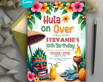 Editable Aloha Luau Birthday Invitation, Hawaiian Birthday Party Invitation, Aloha Luau Invitation Template, Printable, Digital Download