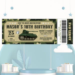 Military Ticket Invitation, Army Birthday Invitation, Army Ticket Party, Soldier Birthday Invitation, Military Invite, Editable in Canva