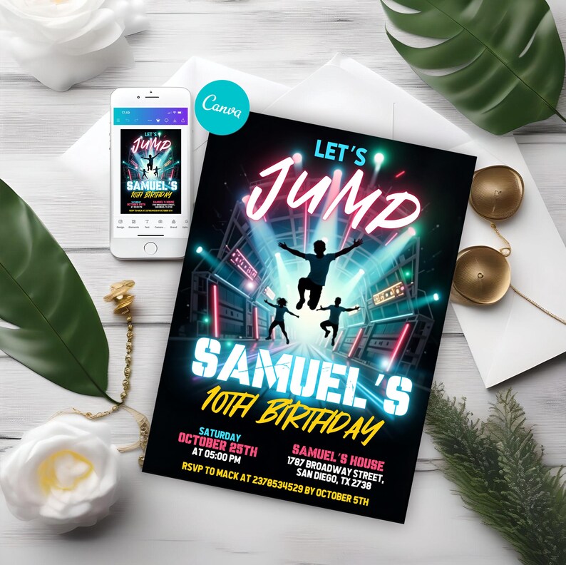 Trampoline Park Party Birthday Invitation, Jump Party Invitation ...