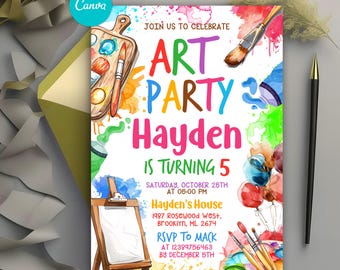 Art Birthday Party Invitation, Painting Art Birthday Invitation, Art Painting Artist Birthday Invite, Art Birthday Theme Invite